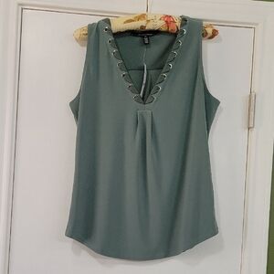 White House Black Market Lace-Up Green Tank Top